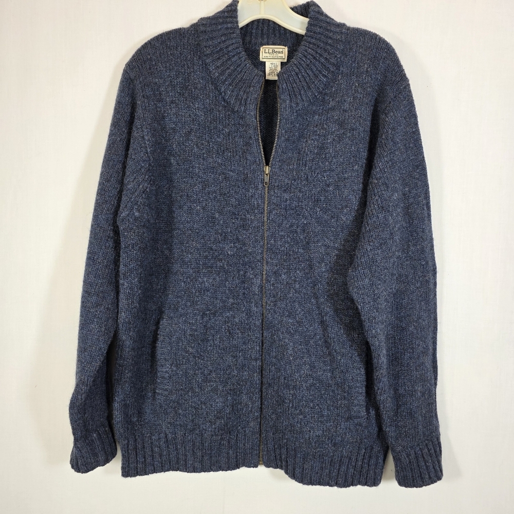 Vintage L.L. Bean 🌏 Men’s Shetland Wool Full Zip Sweater Jacket Blue - Large